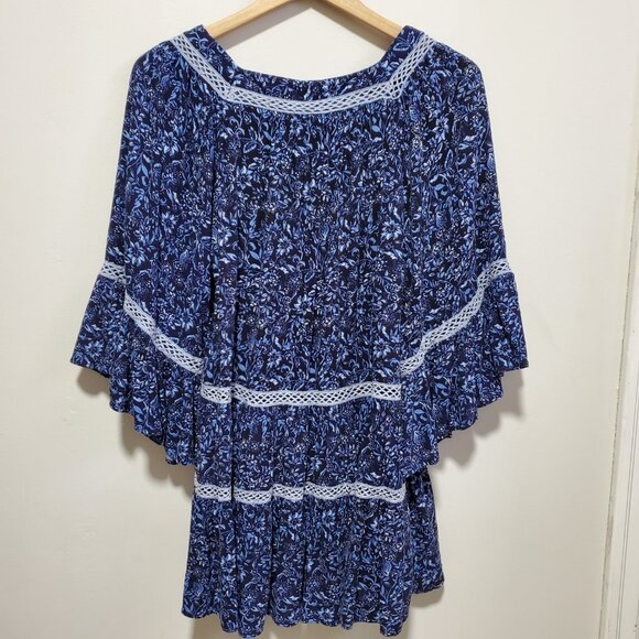 FREE PEOPLE Talk About It Tunic Top Blouse Tiered Peasant Floral Women's Medium - Picture 8 of 13